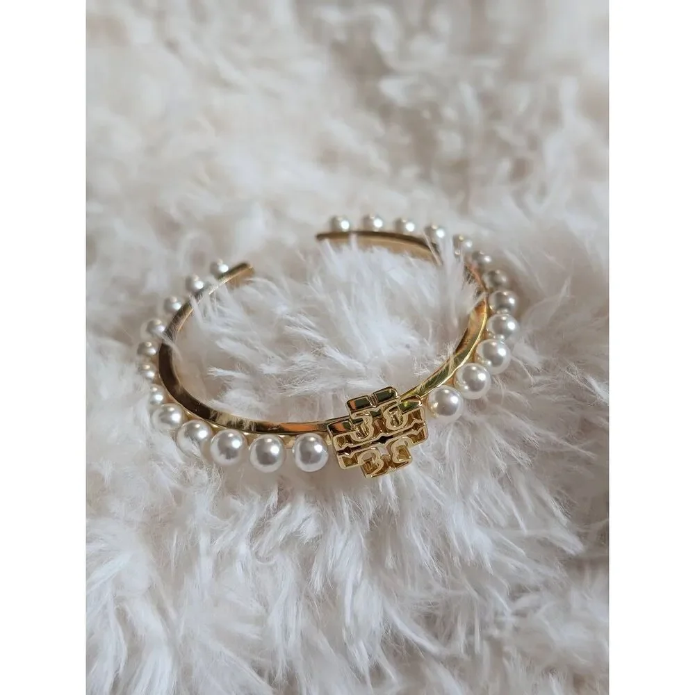 TORY BURCH Kira Gold Pearl Cuff Bangle